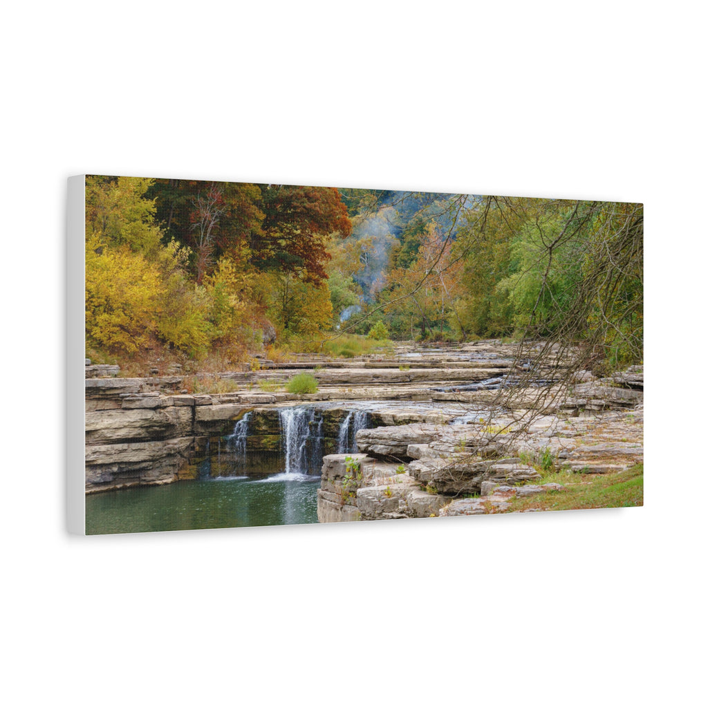 Autumn River Falls Matte Canvas Print — Stretched Landscape Wall Art