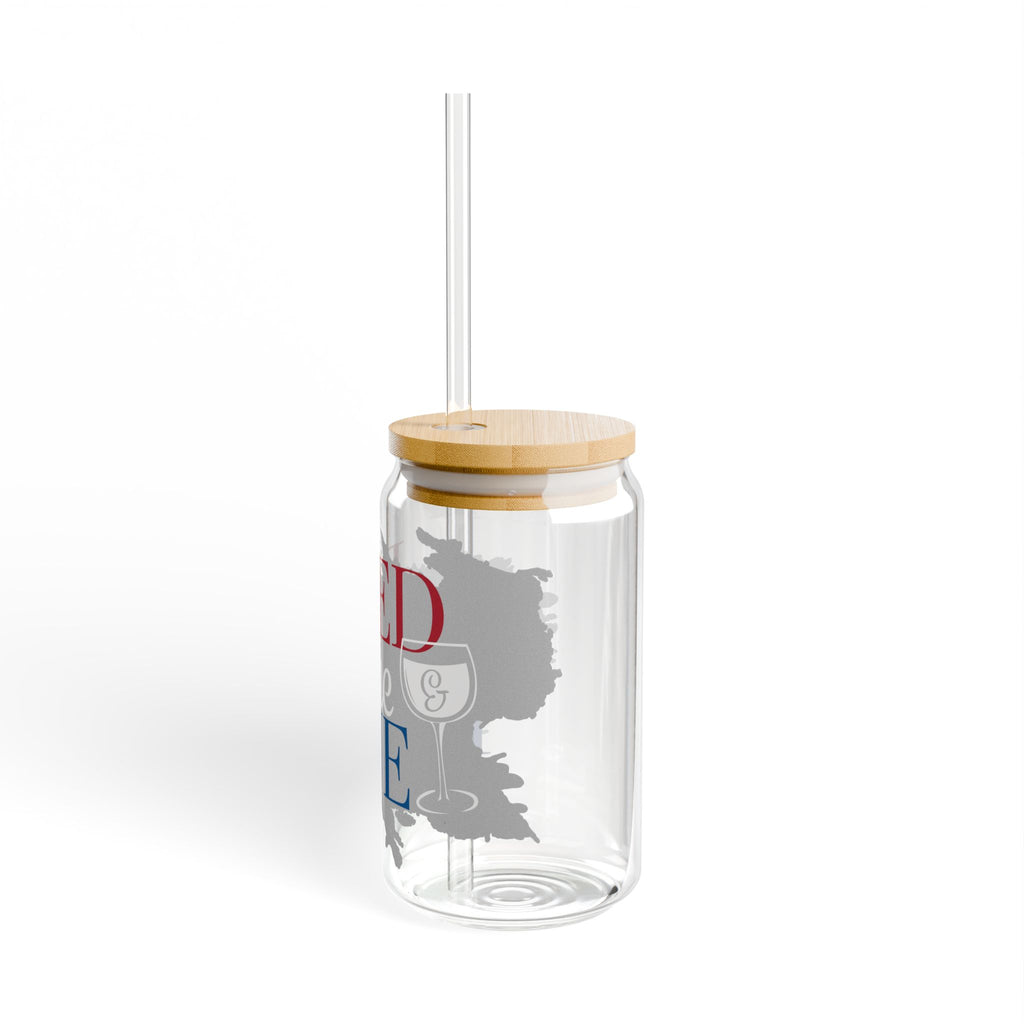 16oz Glass Can Tumbler with Straw — 'Red Wine Blue' Patriotic Drink Cup
