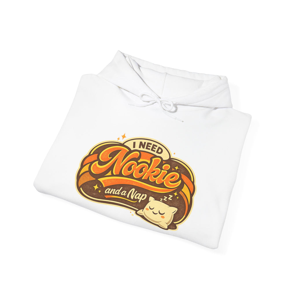 Hoodie — "I Need Nookie and a Nap" Cute Retro Cat Graphic Hoodie