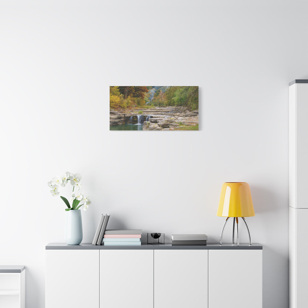 Autumn River Falls Matte Canvas Print — Stretched Landscape Wall Art