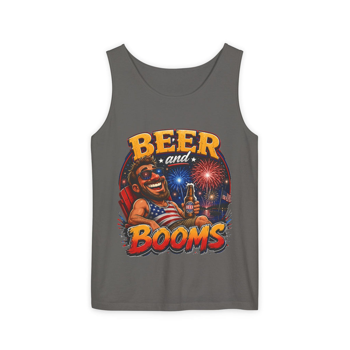 Beer and Booms Tank Top — Patriotic 4th of July Fireworks Party Shirt