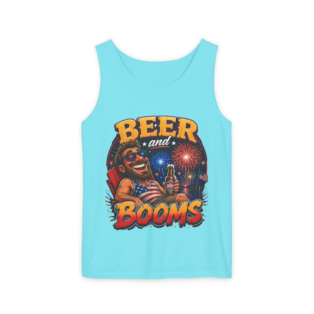 Beer and Booms Tank Top — Patriotic 4th of July Fireworks Party Shirt