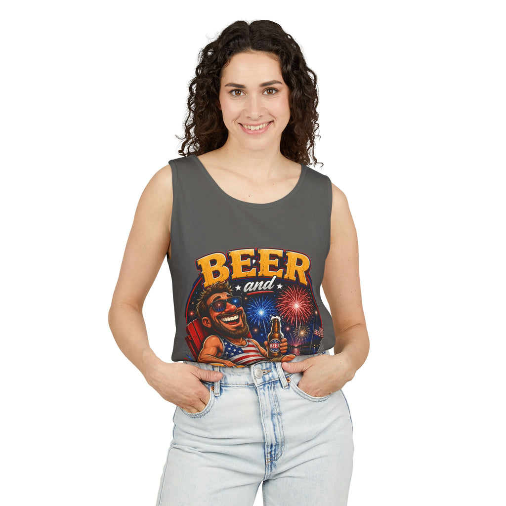 Beer and Booms Tank Top — Patriotic 4th of July Fireworks Party Shirt