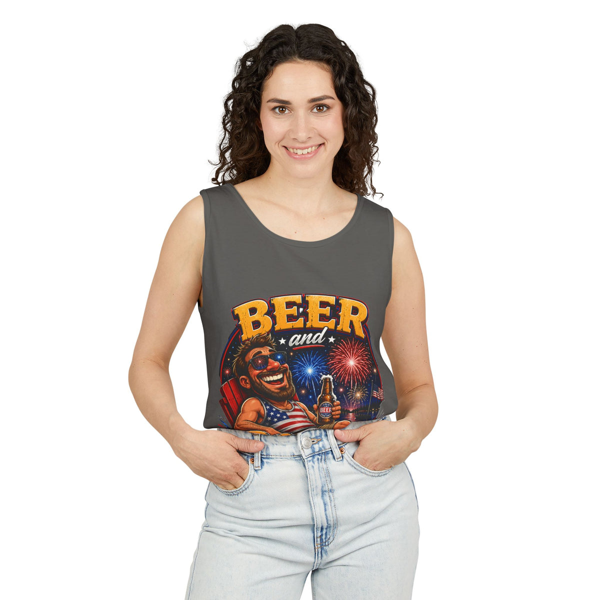 Beer and Booms Tank Top — Patriotic 4th of July Fireworks Party Shirt