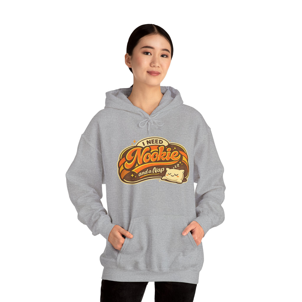 Hoodie — "I Need Nookie and a Nap" Cute Retro Cat Graphic Hoodie