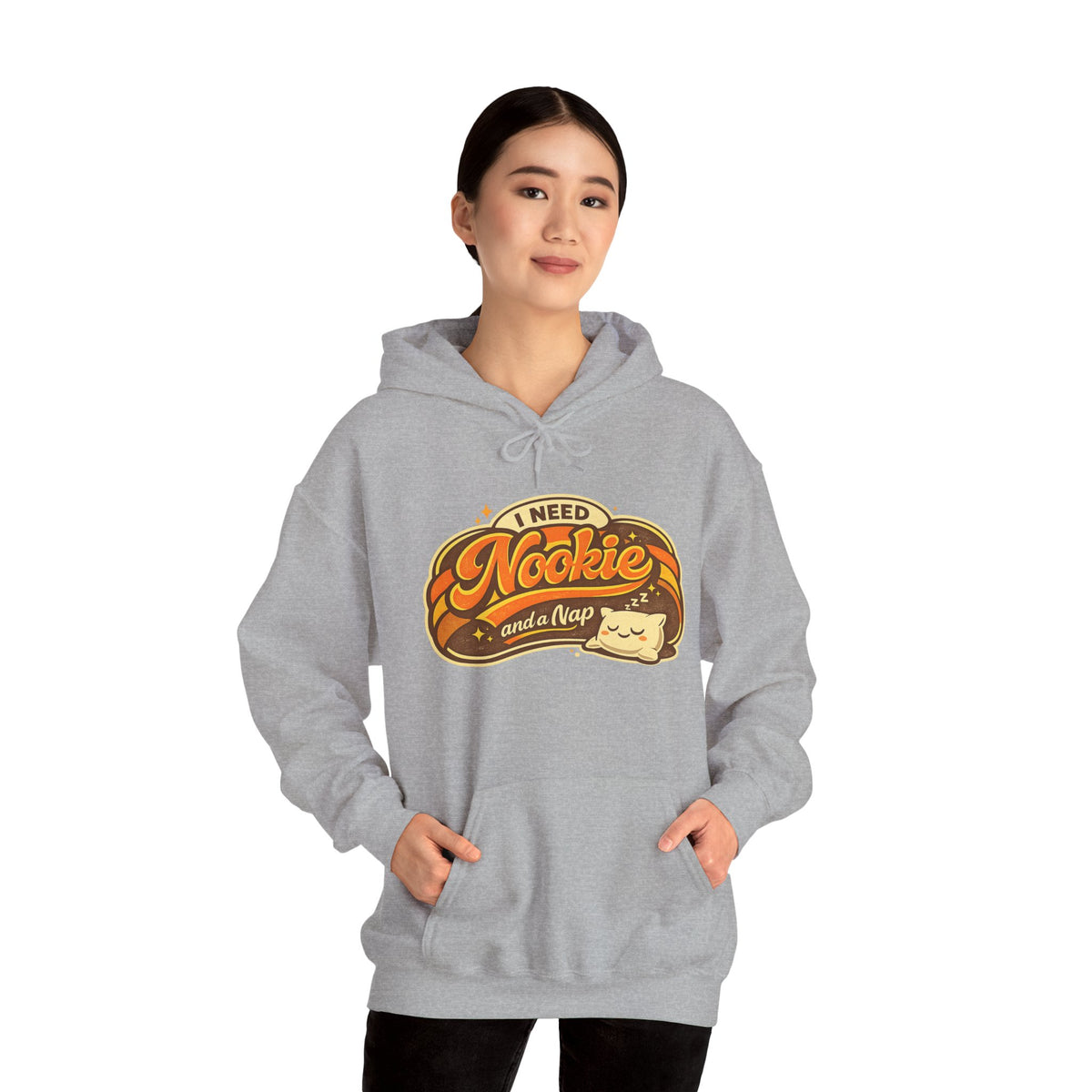 Hoodie — "I Need Nookie and a Nap" Cute Retro Cat Graphic Hoodie