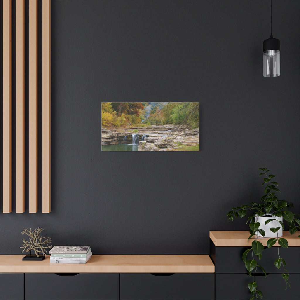 Autumn River Falls Matte Canvas Print — Stretched Landscape Wall Art