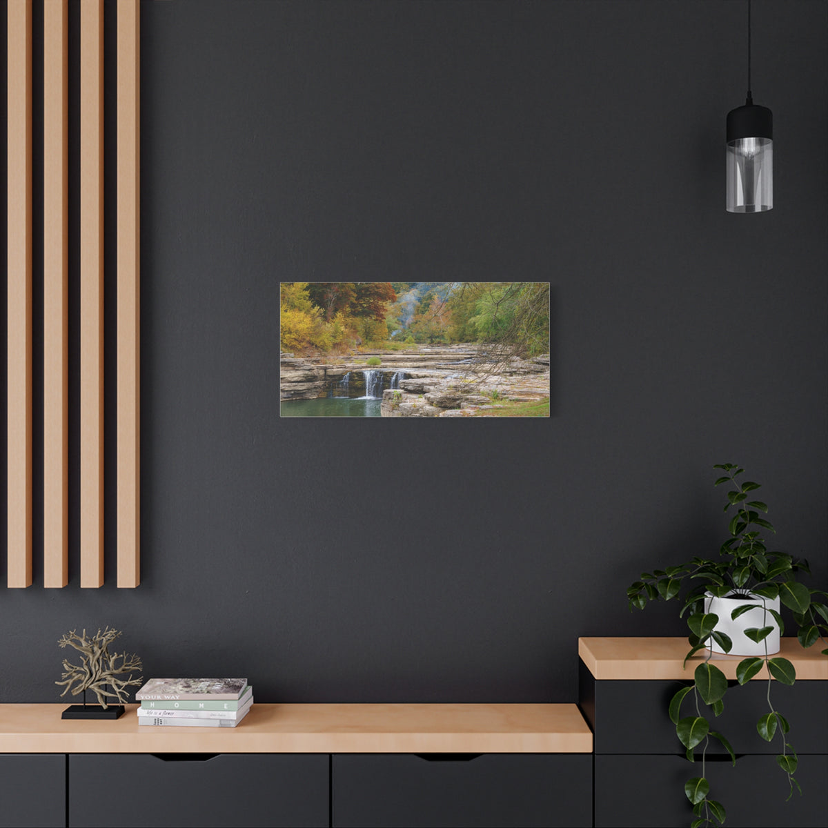 Autumn River Falls Matte Canvas Print — Stretched Landscape Wall Art