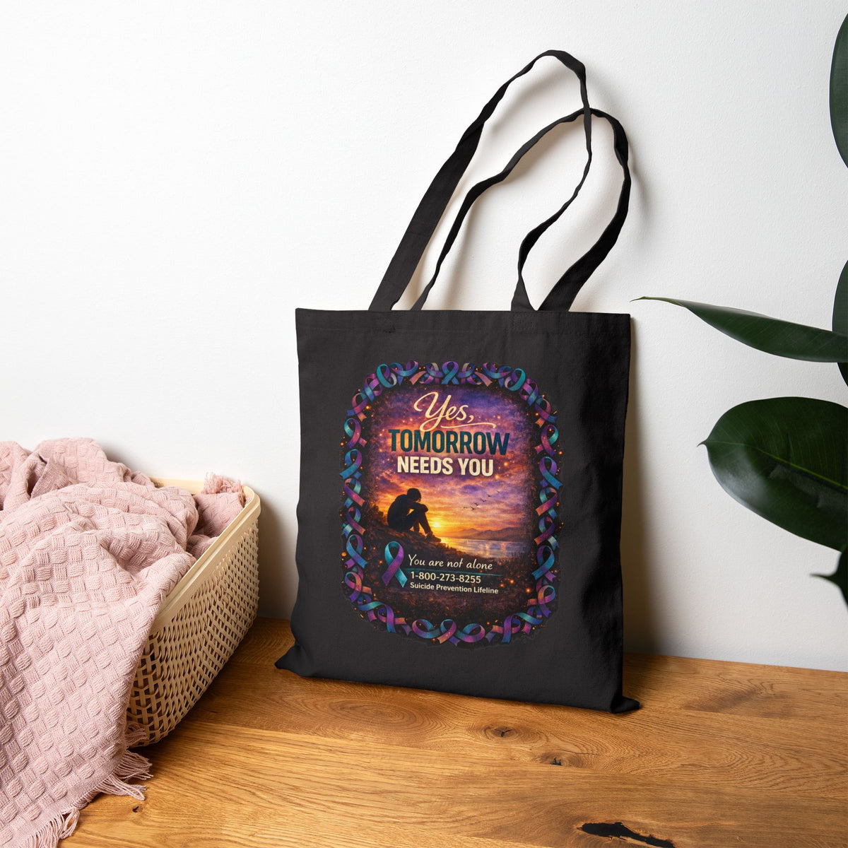 Cotton Tote Bag - "Yes Tomorrow Needs You" Inspirational Rescue Dog Sunset Design