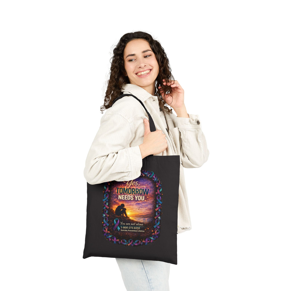 Cotton Tote Bag - "Yes Tomorrow Needs You" Inspirational Rescue Dog Sunset Design