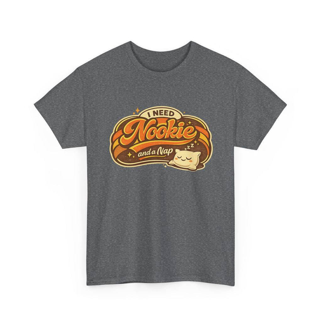 T-Shirt — "I Need Nookie and a Nap" Cute Retro Cat Nap Graphic Tee