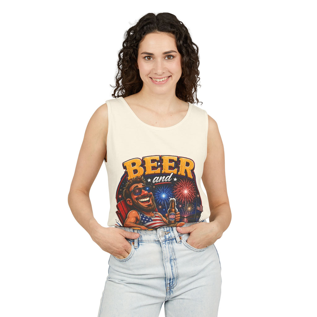 Beer and Booms Tank Top — Patriotic 4th of July Fireworks Party Shirt