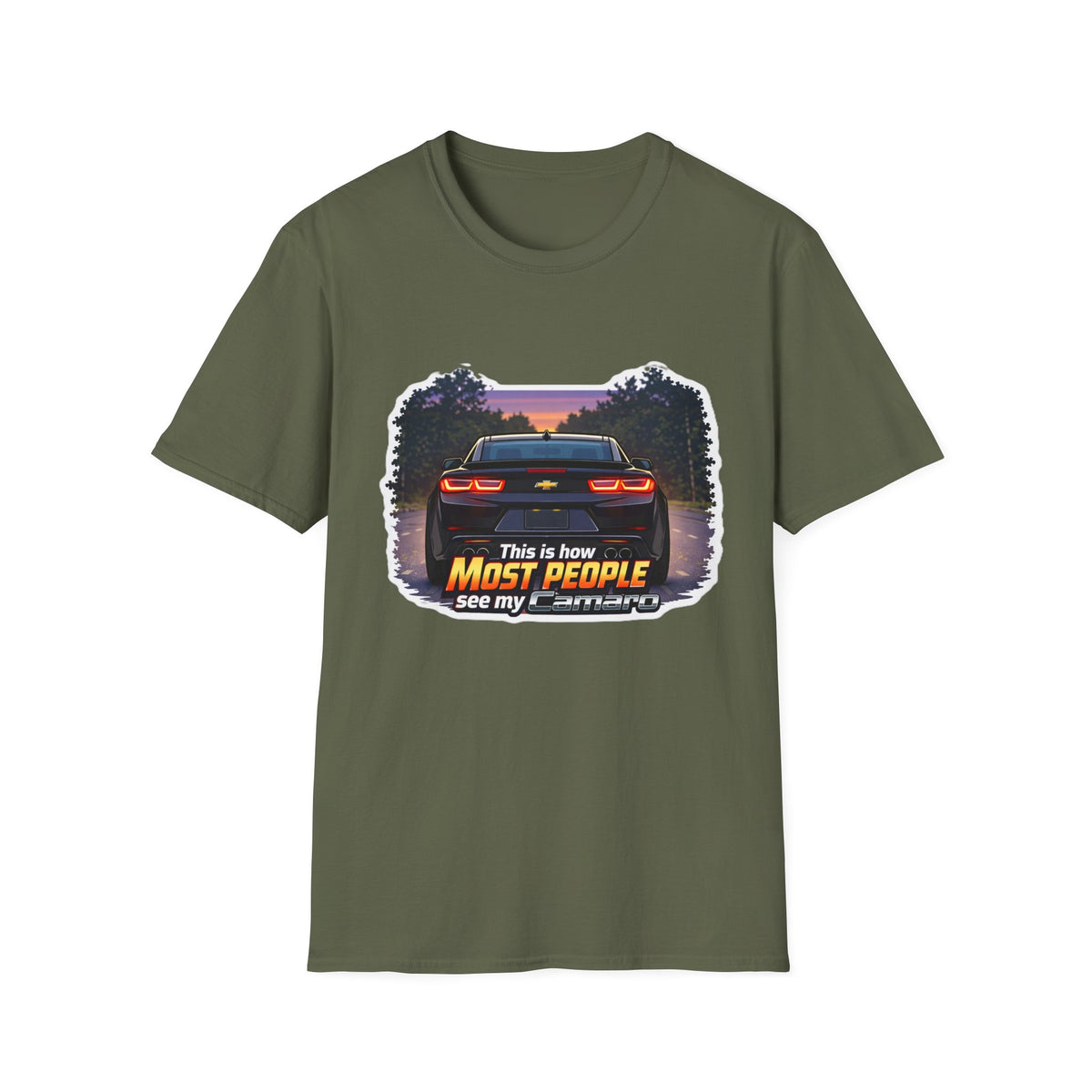 Car T-Shirt — "This is how most people see my Camaro" Retro Sunset Design