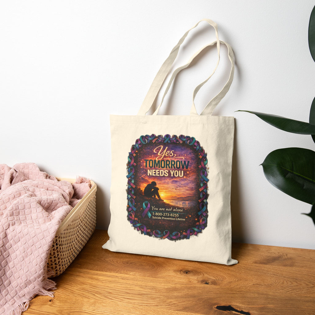 Cotton Tote Bag - "Yes Tomorrow Needs You" Inspirational Rescue Dog Sunset Design