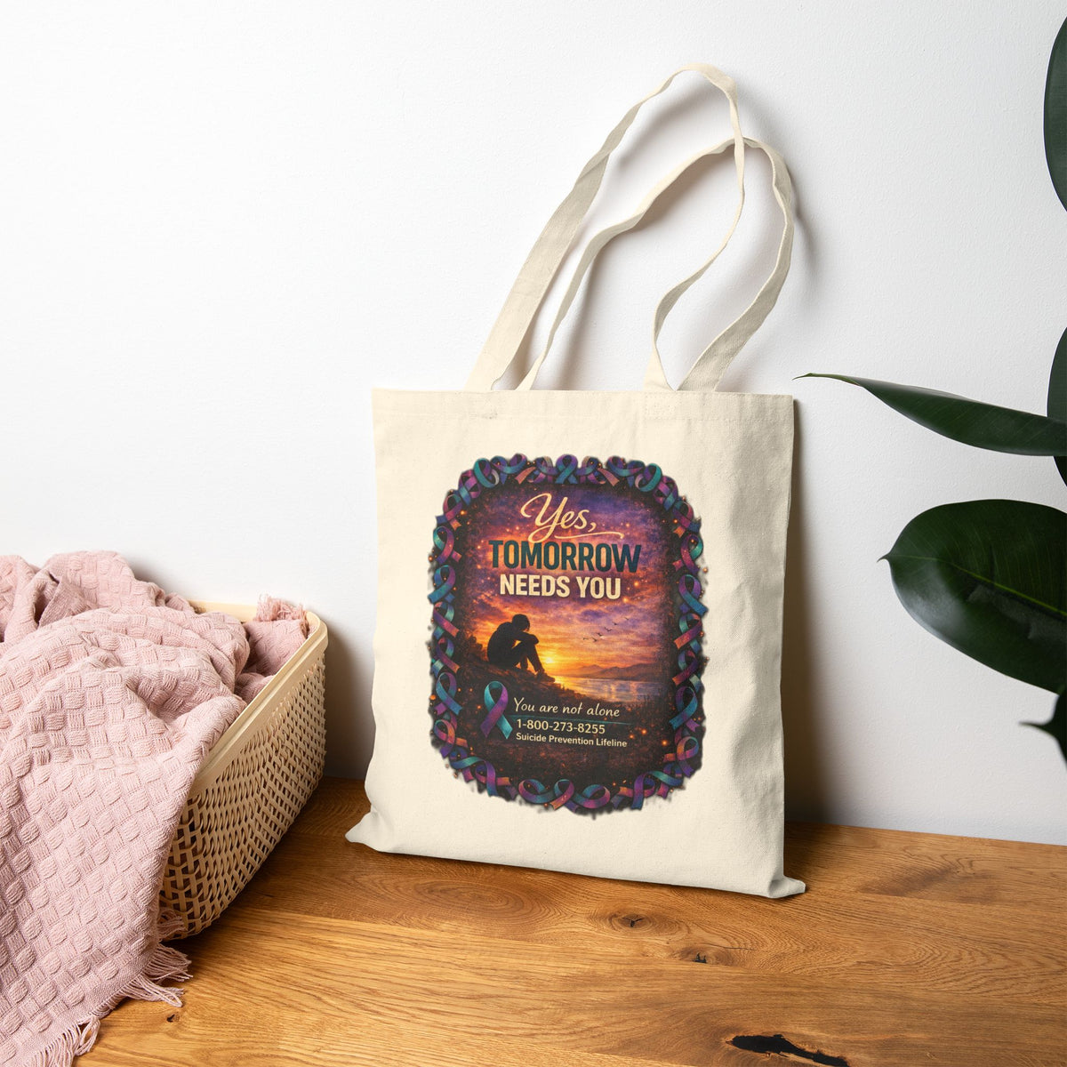 Cotton Tote Bag - "Yes Tomorrow Needs You" Inspirational Rescue Dog Sunset Design