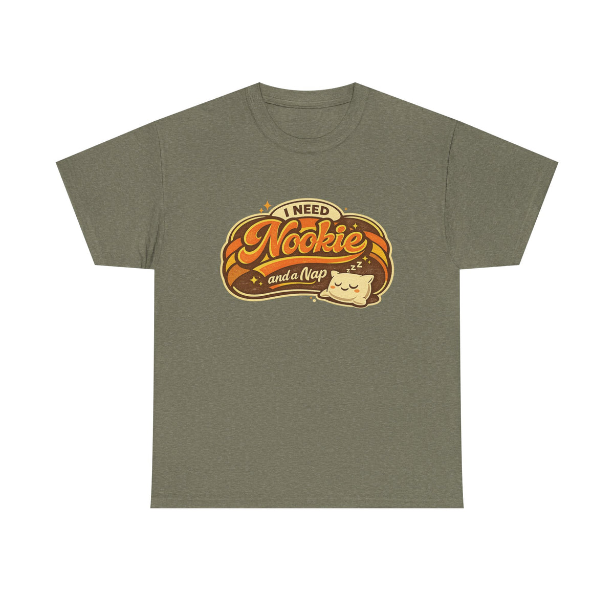 T-Shirt — "I Need Nookie and a Nap" Cute Retro Cat Nap Graphic Tee