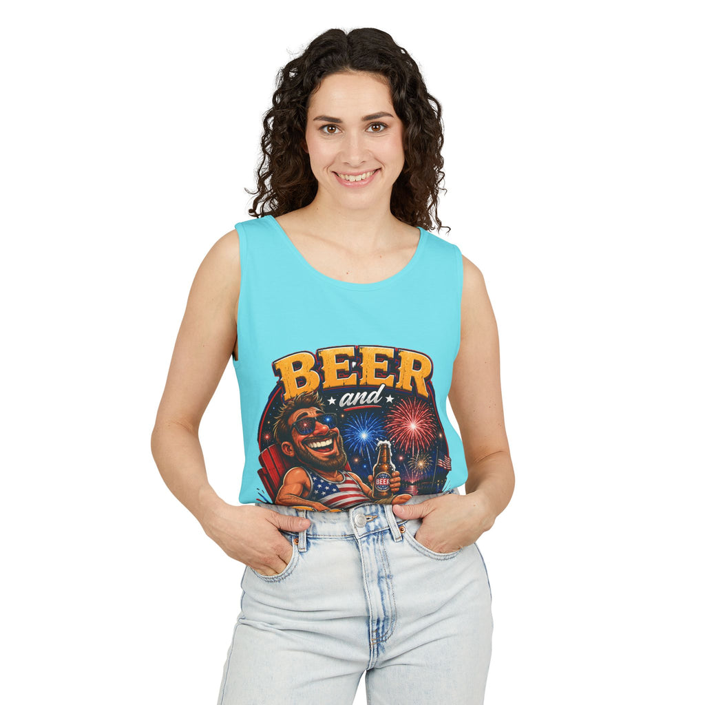 Beer and Booms Tank Top — Patriotic 4th of July Fireworks Party Shirt
