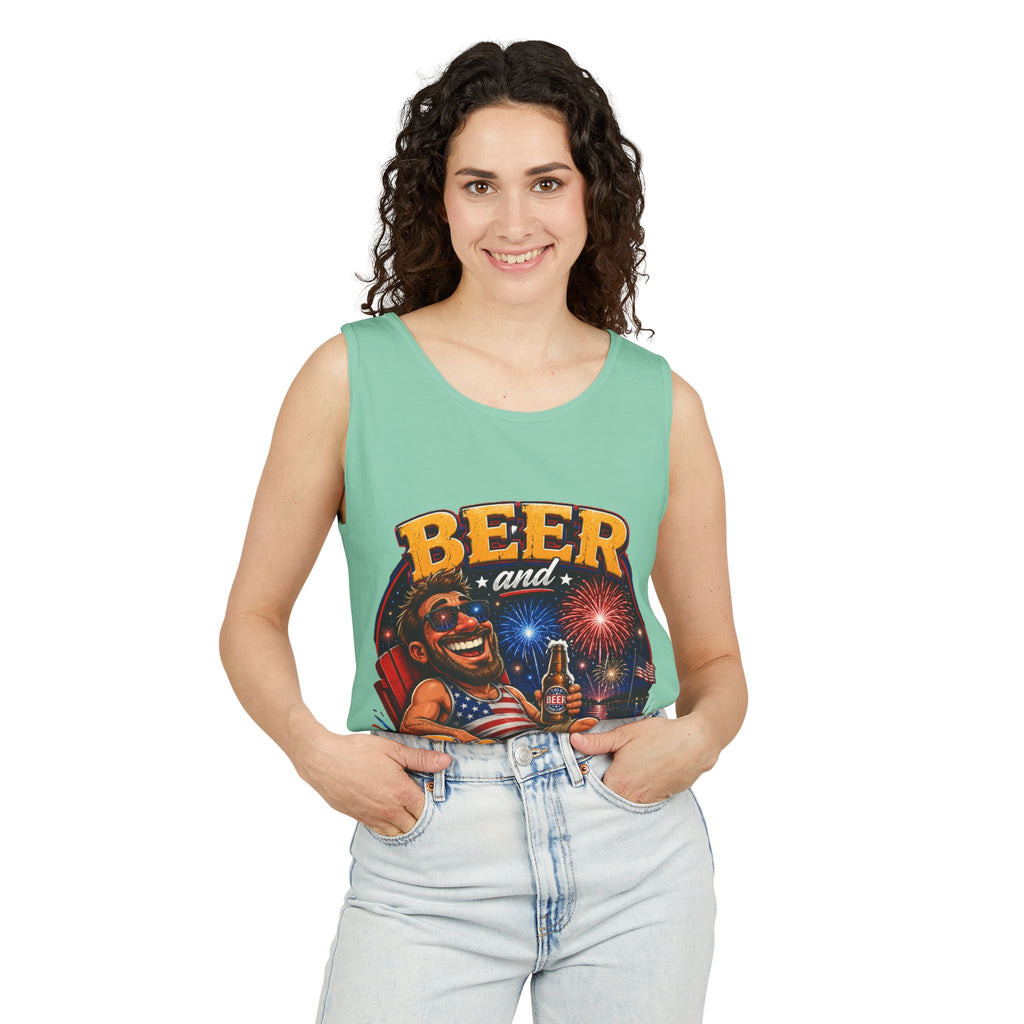 Beer and Booms Tank Top — Patriotic 4th of July Fireworks Party Shirt