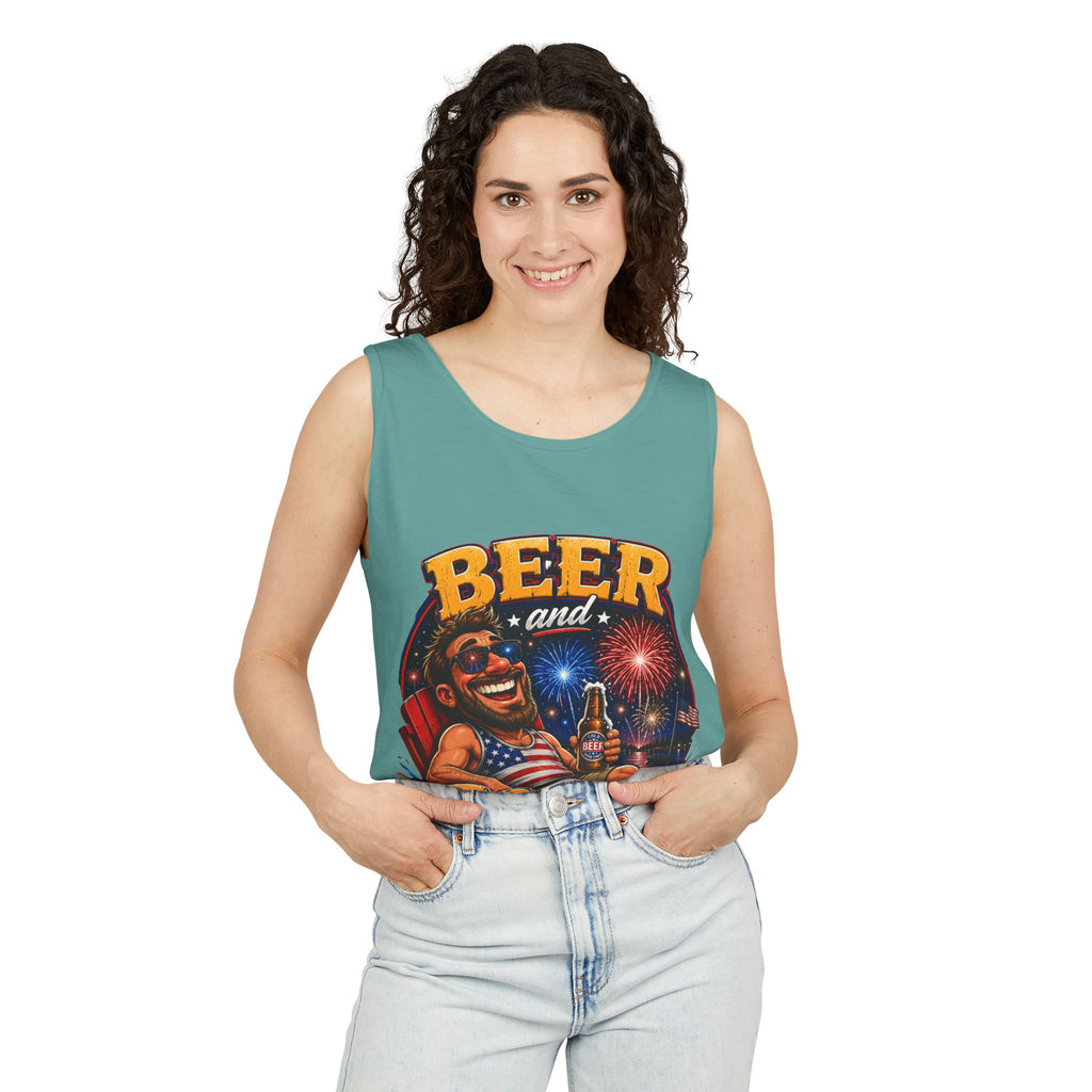 Beer and Booms Tank Top — Patriotic 4th of July Fireworks Party Shirt