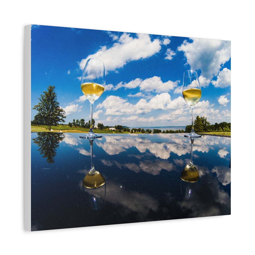 Wine Glass Reflection Canvas Print — Scenic Lake Photography Wall Art
