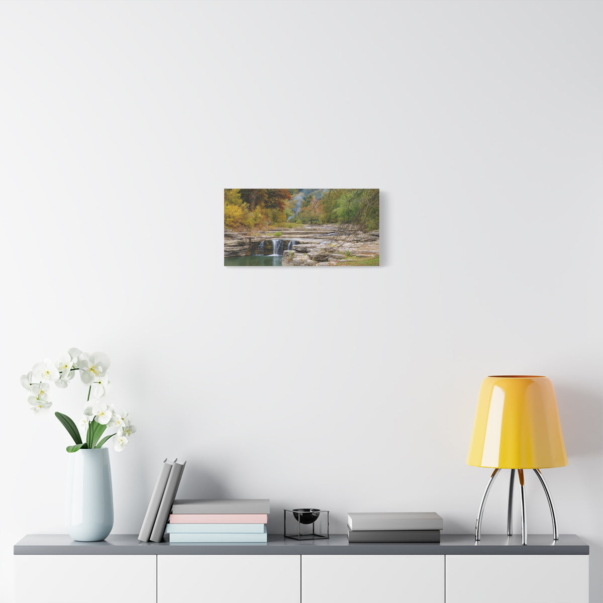 Autumn River Falls Matte Canvas Print — Stretched Landscape Wall Art