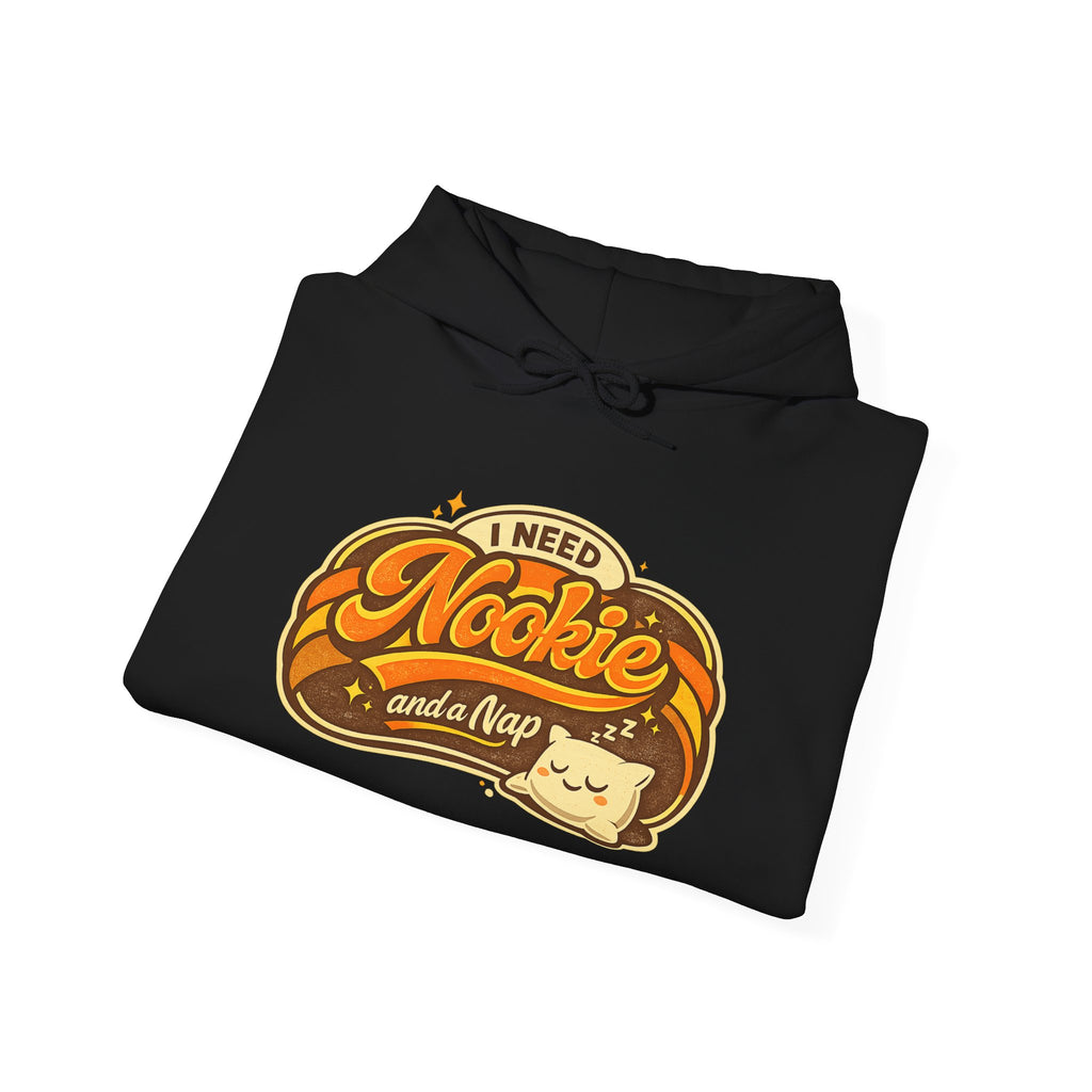 Hoodie — "I Need Nookie and a Nap" Cute Retro Cat Graphic Hoodie