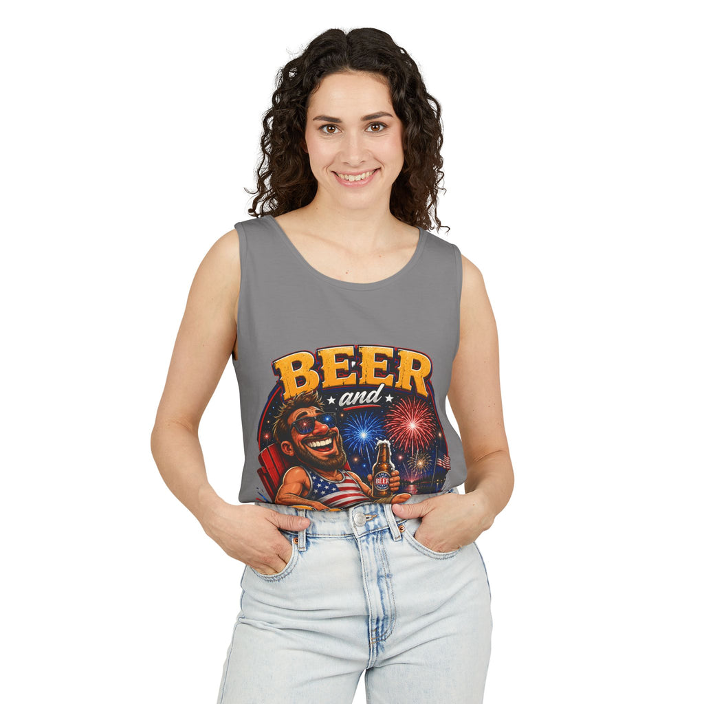 Beer and Booms Tank Top — Patriotic 4th of July Fireworks Party Shirt