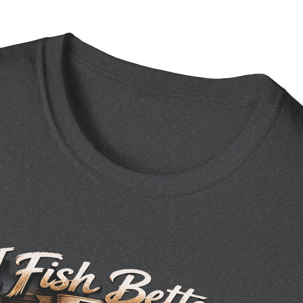 Fishing T-Shirt — "I Fish Better Than Lt. Dan" Rustic Boat & Sunset Graphic