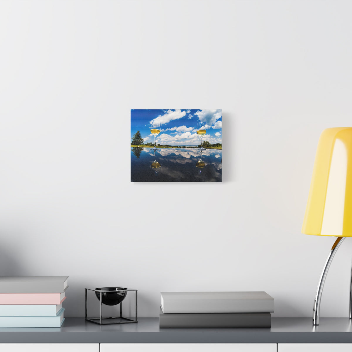 Wine Glass Reflection Canvas Print — Scenic Lake Photography Wall Art