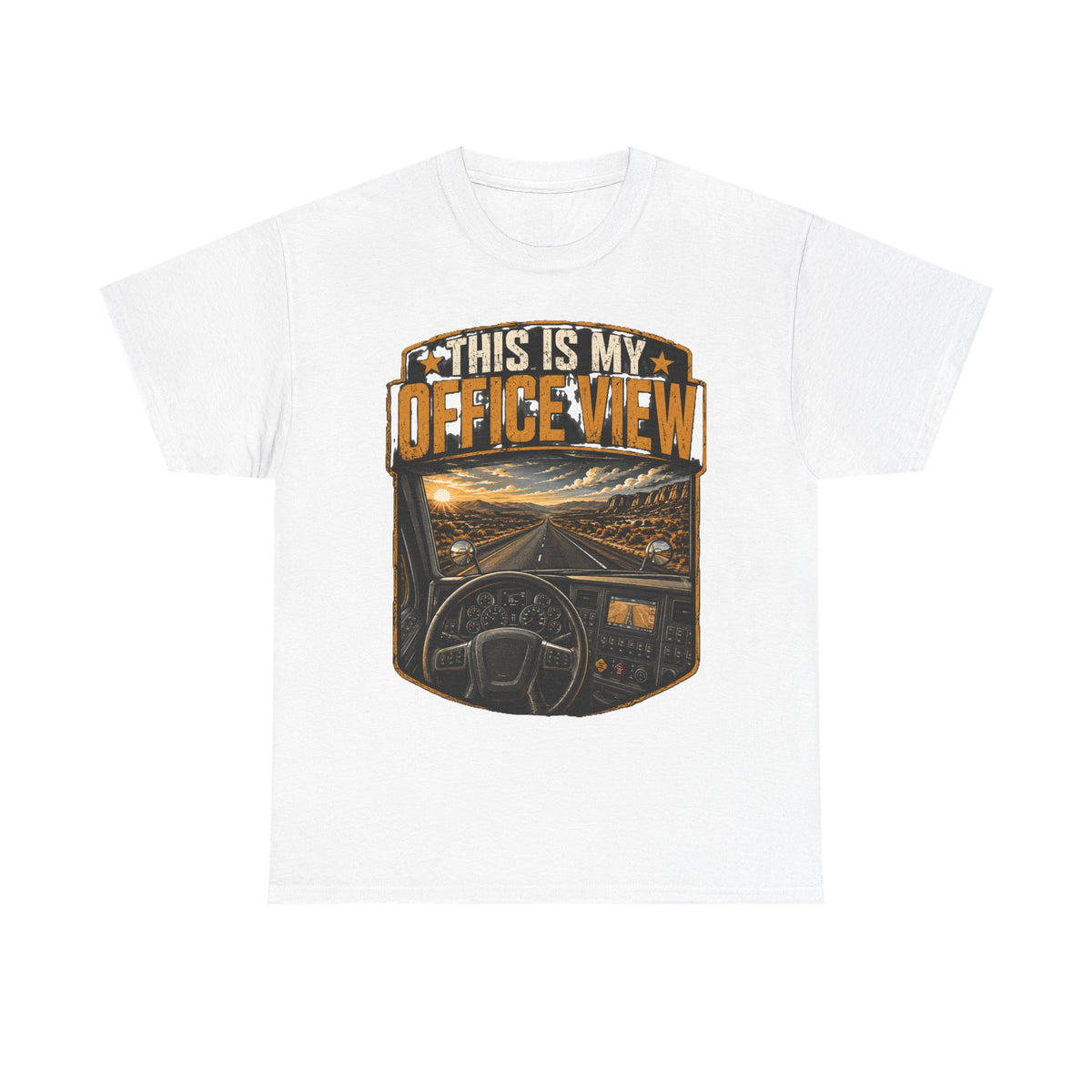 This Is My Office View T-Shirt — Truck Driver Cab Sunset Graphic Tee