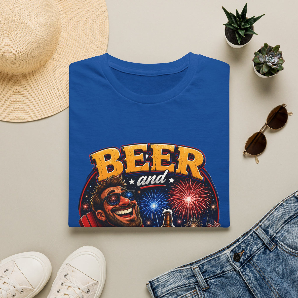 Beer and Booms T-Shirt — Patriotic Fireworks Beer Graphic Tee