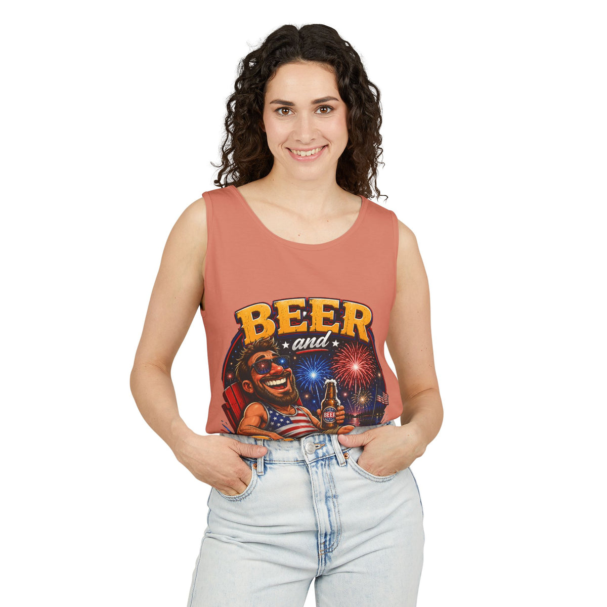 Beer and Booms Tank Top — Patriotic 4th of July Fireworks Party Shirt