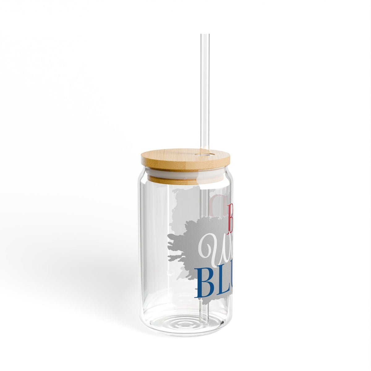16oz Glass Can Tumbler with Straw — 'Red Wine Blue' Patriotic Drink Cup