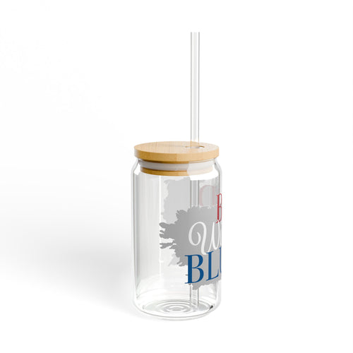 16oz Glass Can Tumbler with Straw — 'Red Wine Blue' Patriotic Drink Cup