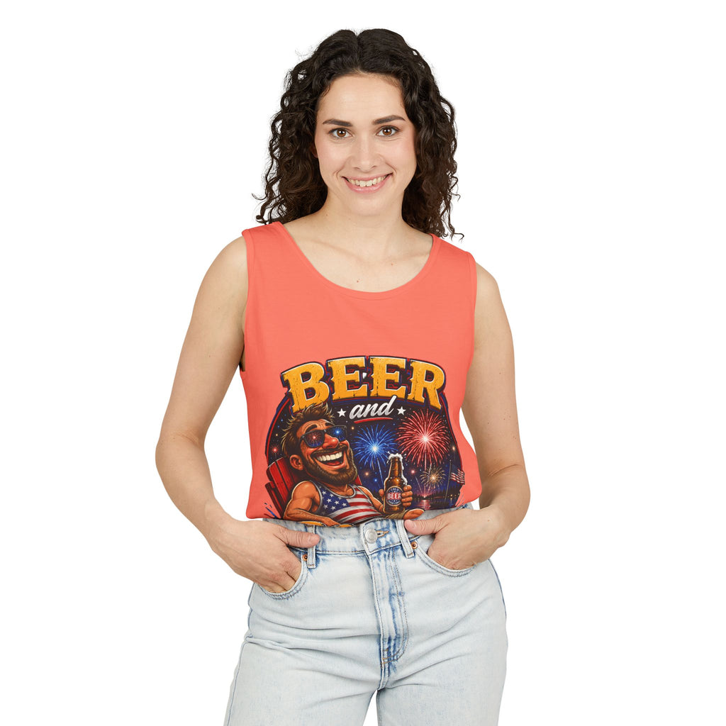 Beer and Booms Tank Top — Patriotic 4th of July Fireworks Party Shirt