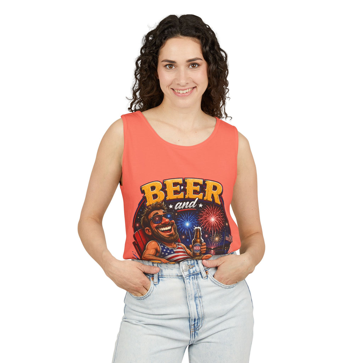 Beer and Booms Tank Top — Patriotic 4th of July Fireworks Party Shirt