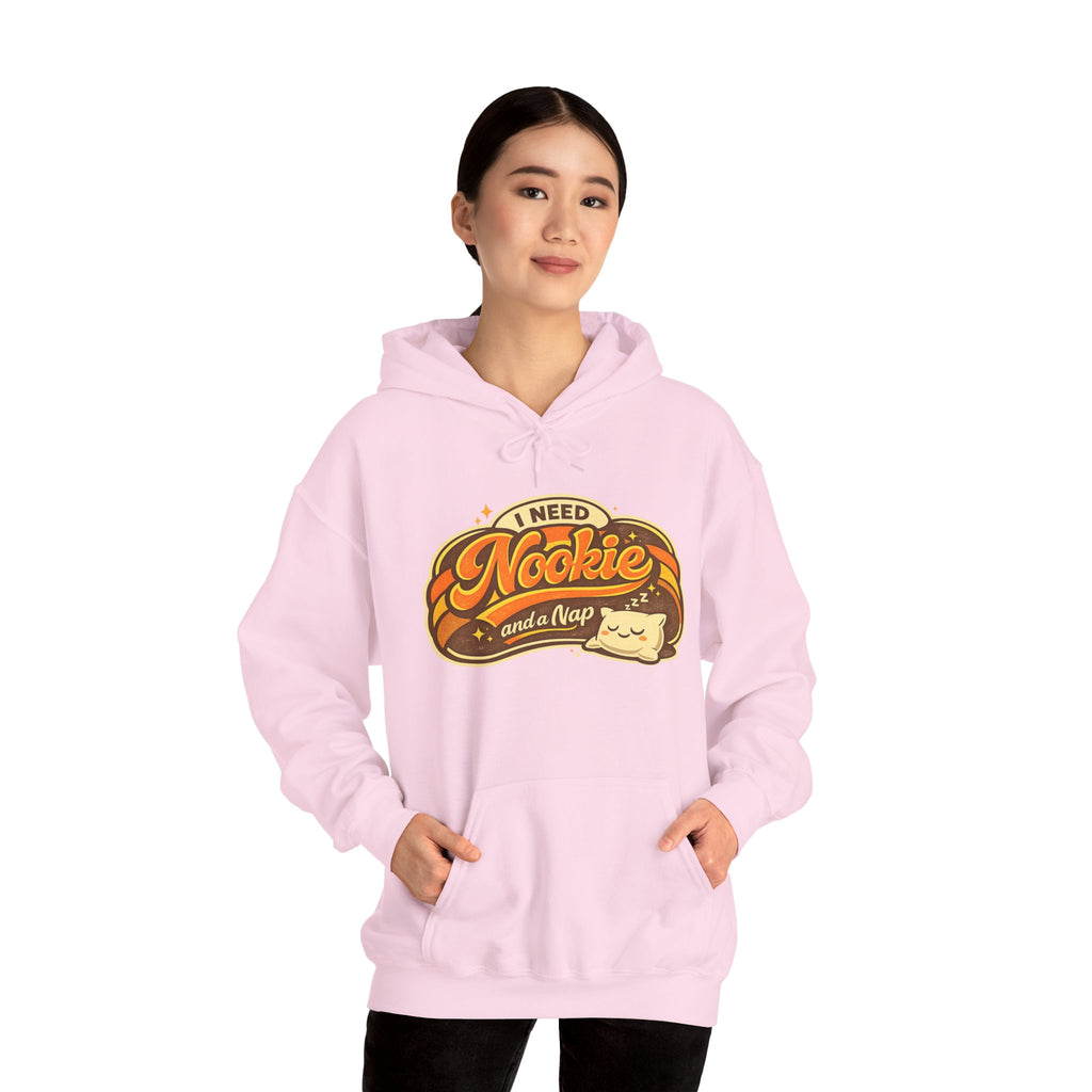 Hoodie — "I Need Nookie and a Nap" Cute Retro Cat Graphic Hoodie