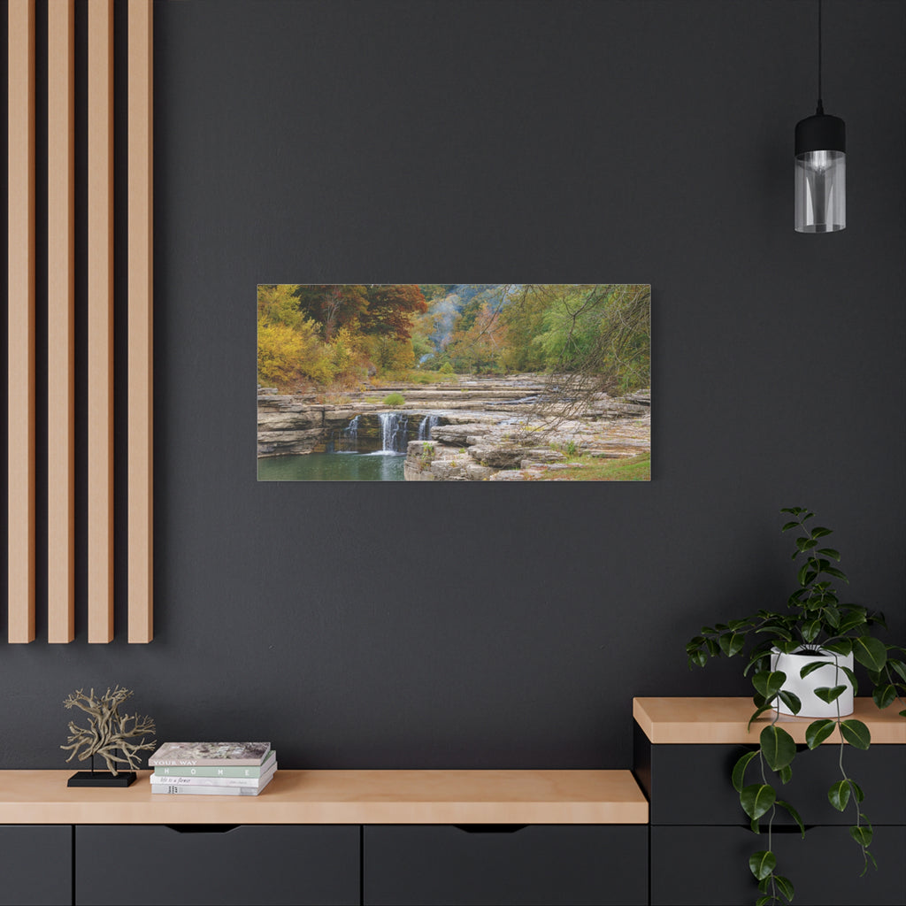 Autumn River Falls Matte Canvas Print — Stretched Landscape Wall Art