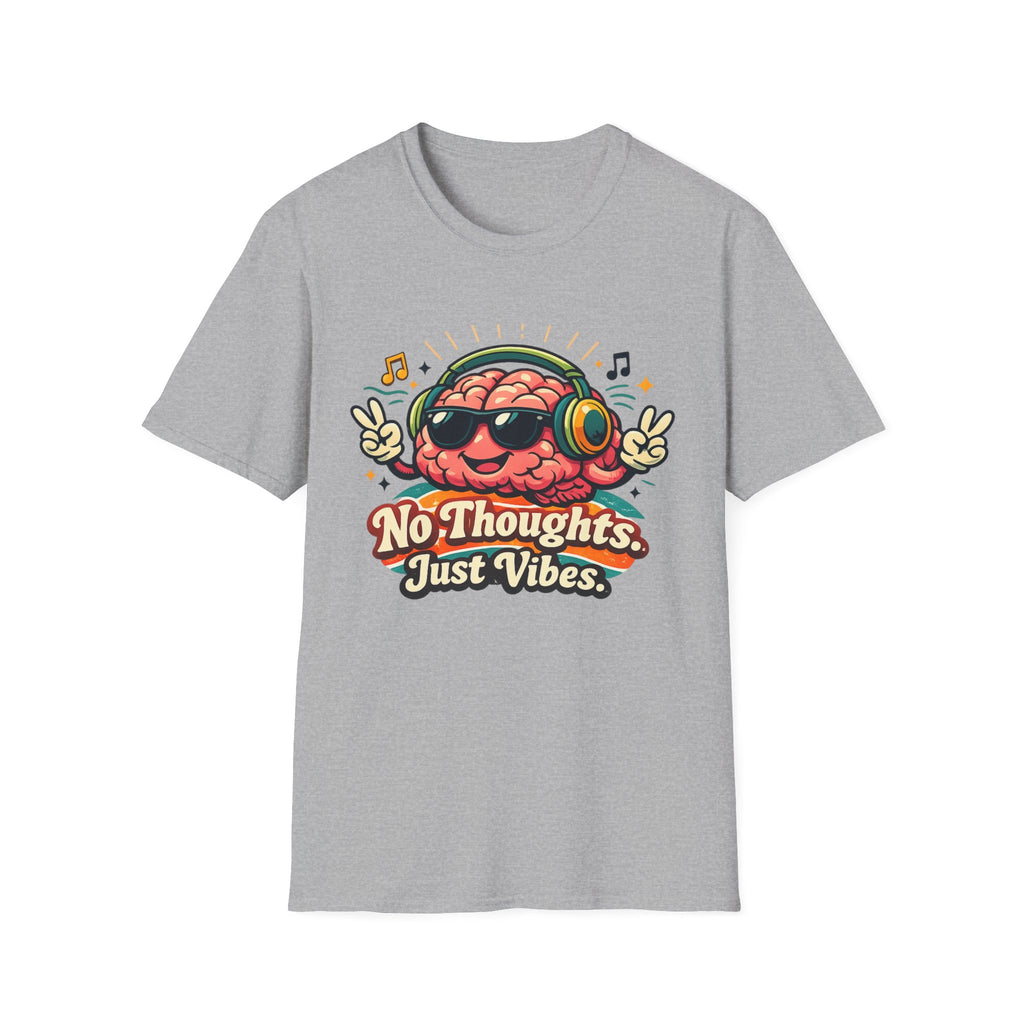 No Thoughts Just Vibes T-Shirt — Retro Brain Headphones Graphic Tee