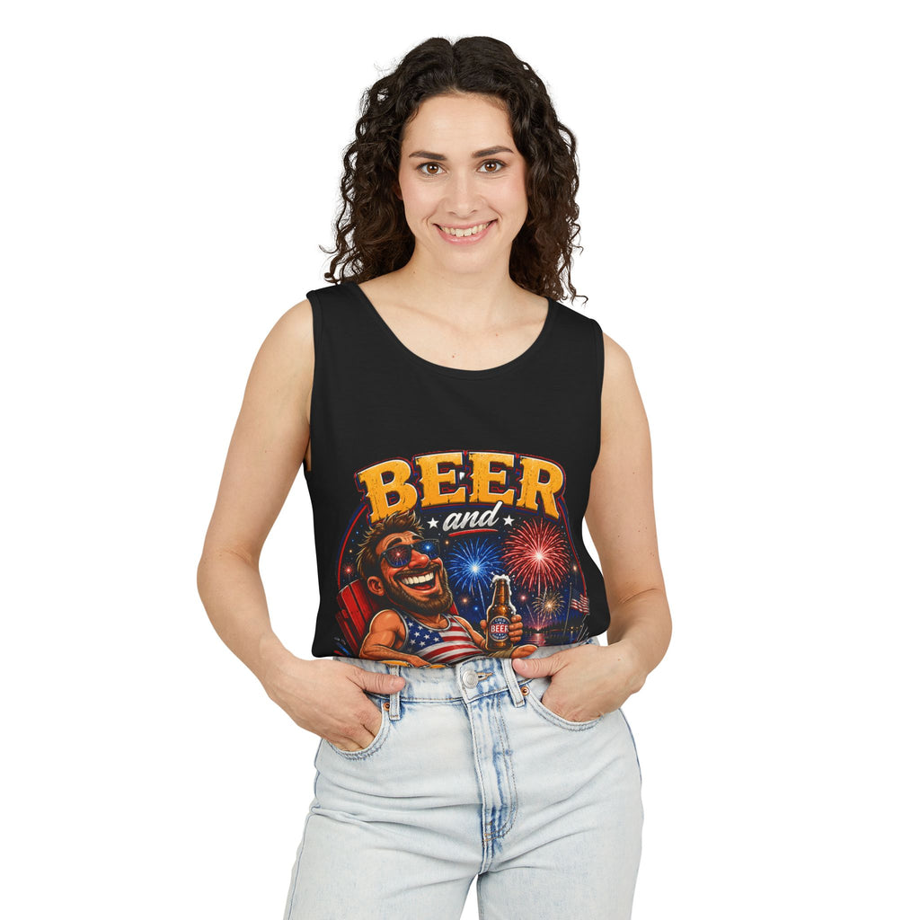Beer and Booms Tank Top — Patriotic 4th of July Fireworks Party Shirt