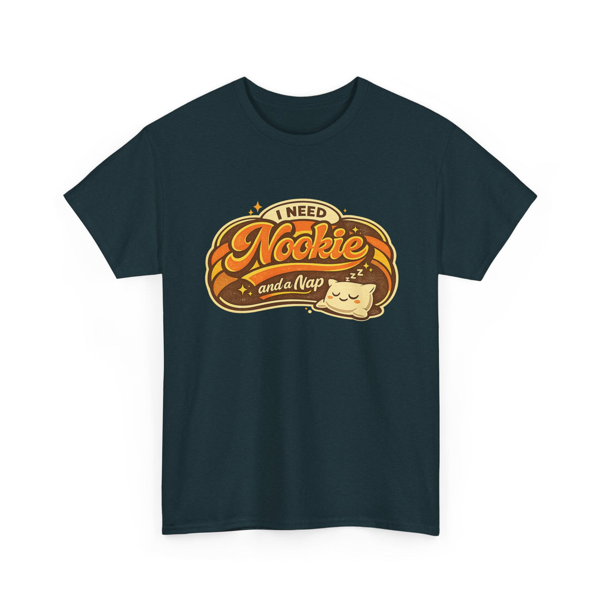 T-Shirt — "I Need Nookie and a Nap" Cute Retro Cat Nap Graphic Tee