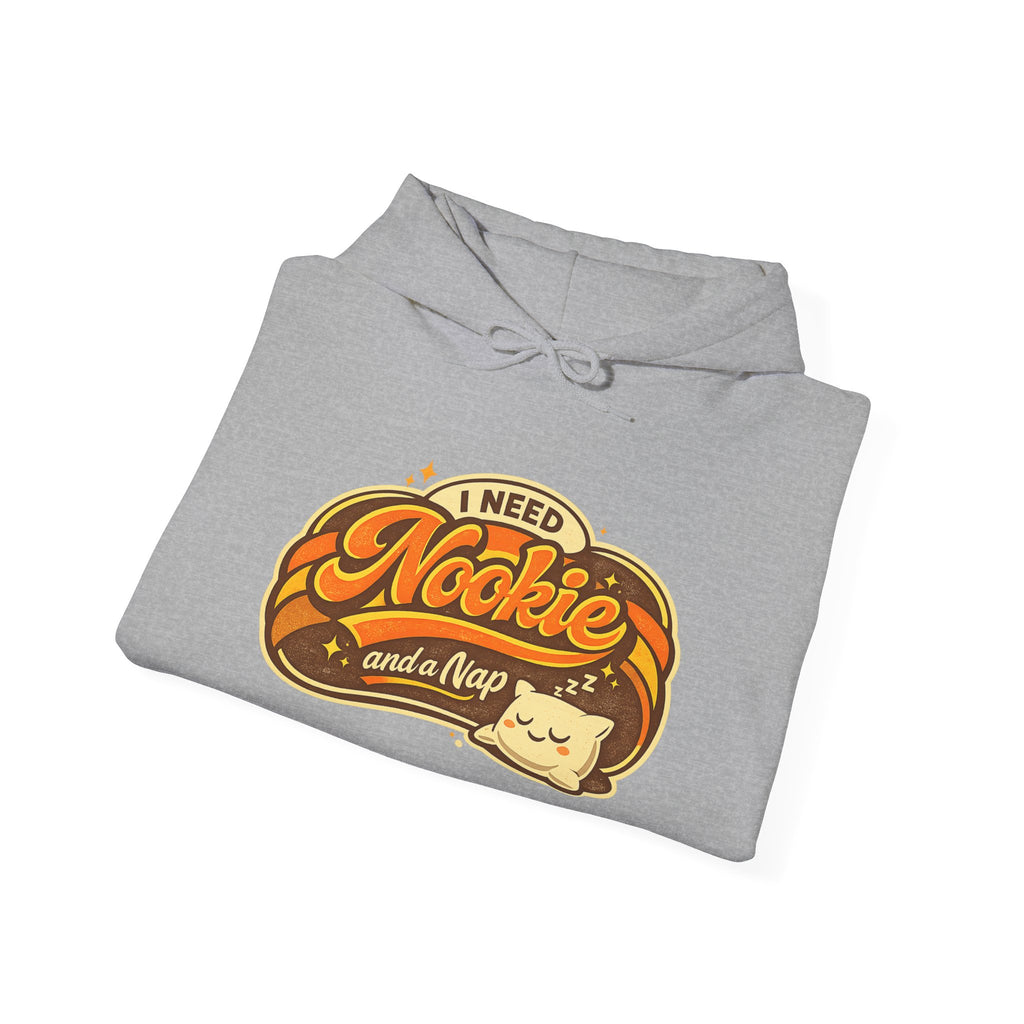 Hoodie — "I Need Nookie and a Nap" Cute Retro Cat Graphic Hoodie