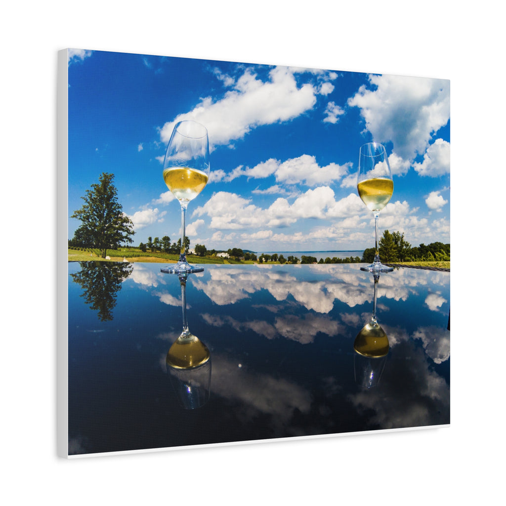 Wine Glass Reflection Canvas Print — Scenic Lake Photography Wall Art