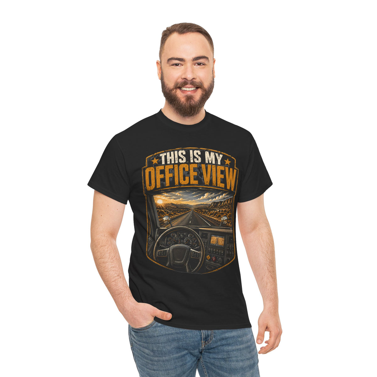 This Is My Office View T-Shirt — Truck Driver Cab Sunset Graphic Tee