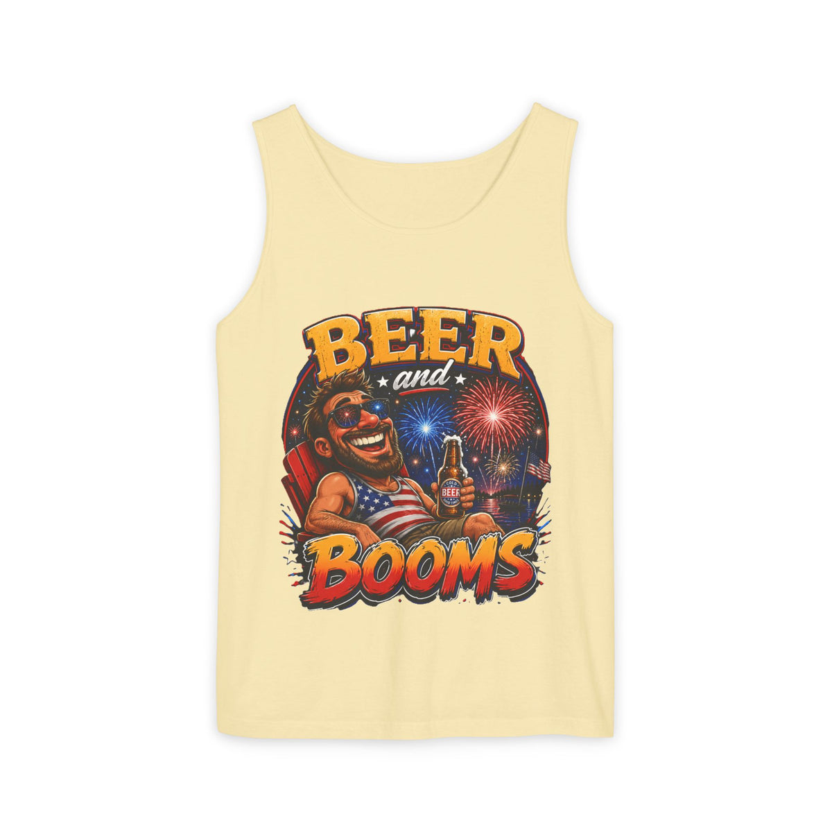 Beer and Booms Tank Top — Patriotic 4th of July Fireworks Party Shirt