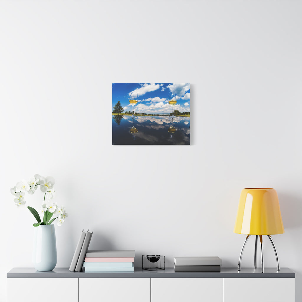 Wine Glass Reflection Canvas Print — Scenic Lake Photography Wall Art