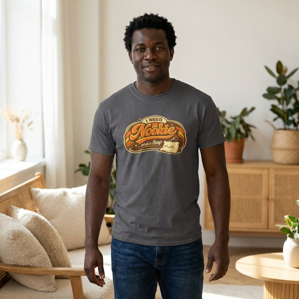T-Shirt — "I Need Nookie and a Nap" Cute Retro Cat Nap Graphic Tee