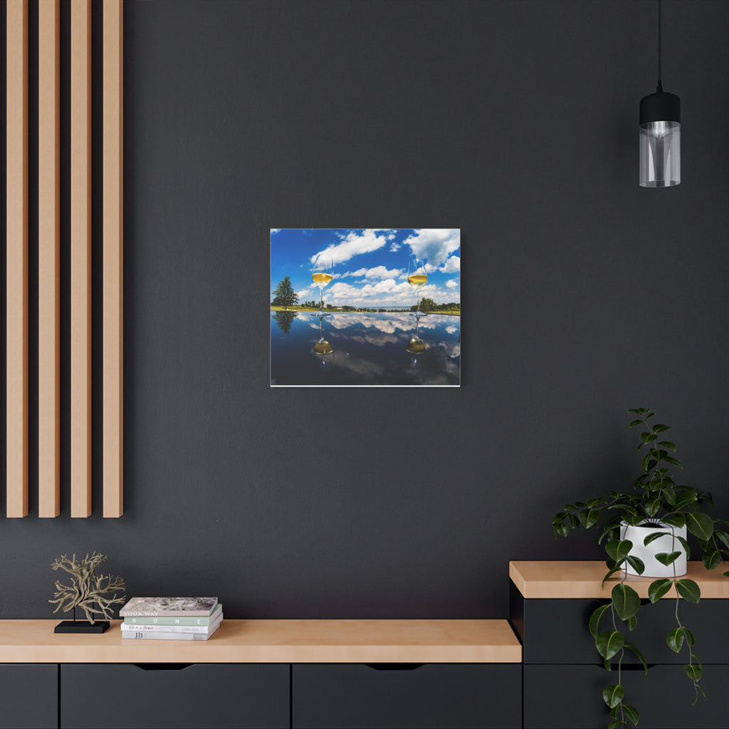 Wine Glass Reflection Canvas Print — Scenic Lake Photography Wall Art