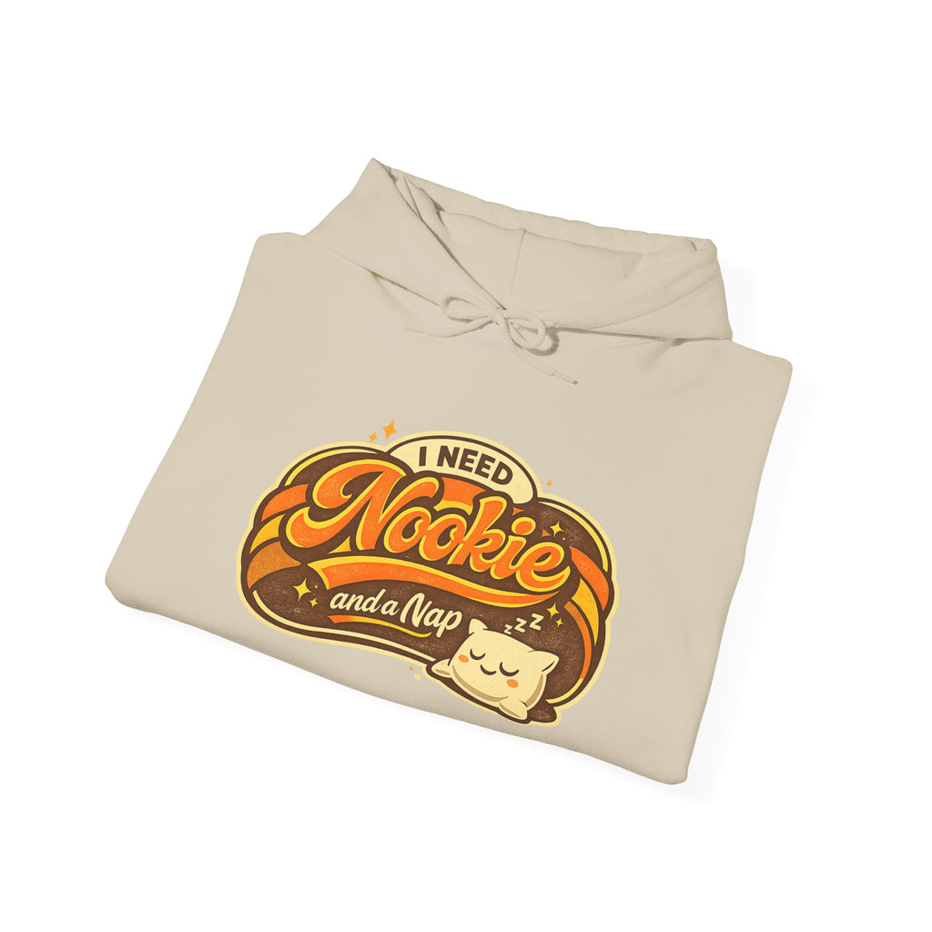 Hoodie — "I Need Nookie and a Nap" Cute Retro Cat Graphic Hoodie