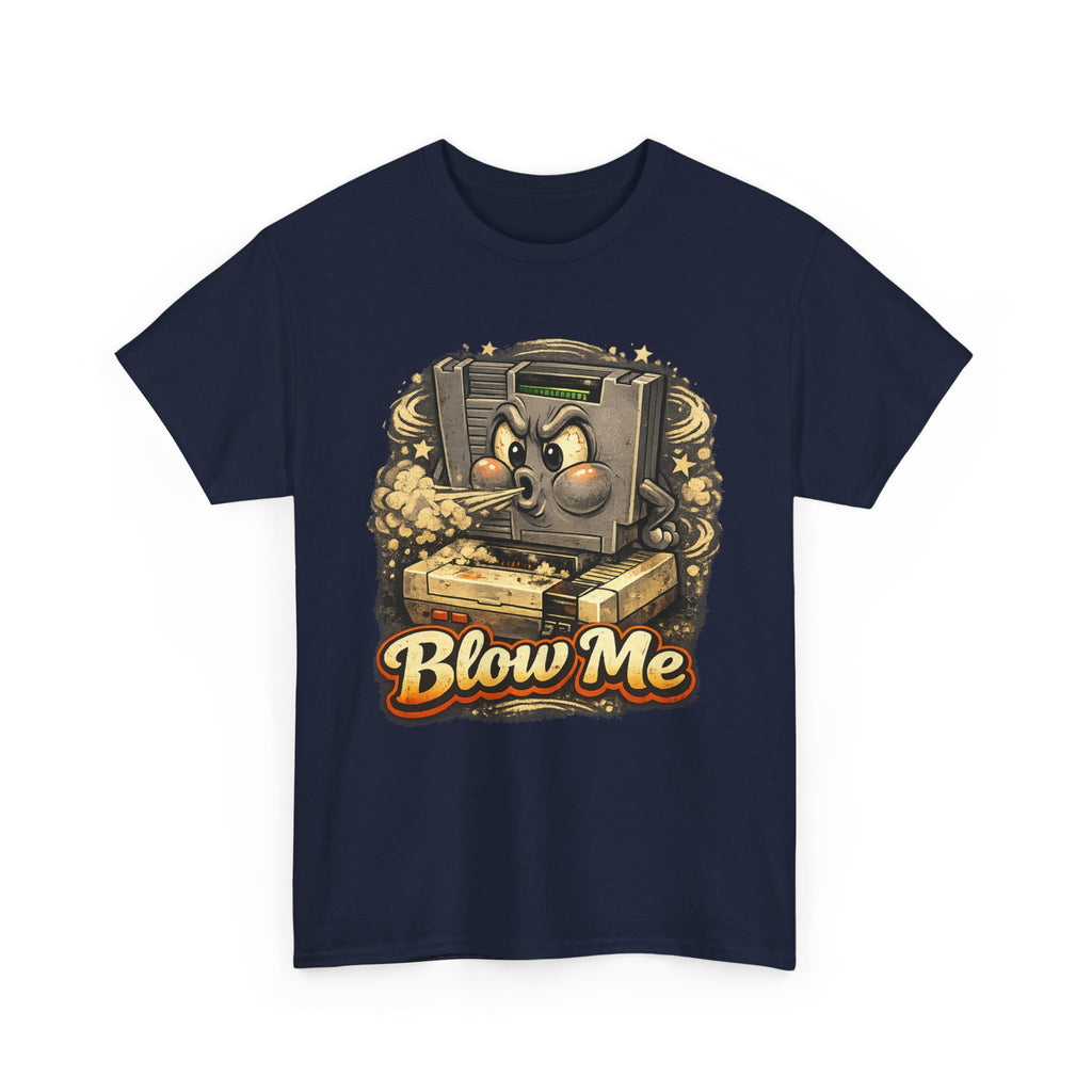 Retro Game Console Tee — 'Blow Me' Vintage Cartridge Graphic T-Shirt